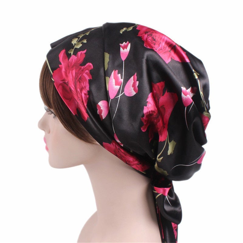 Qhome cap Qhome Satin Bow Headscarf Comfortable Sleeping Bonnet Curly Hair Wrap Womens Silk Head Scarf Head Wrap Cap - Image 5
